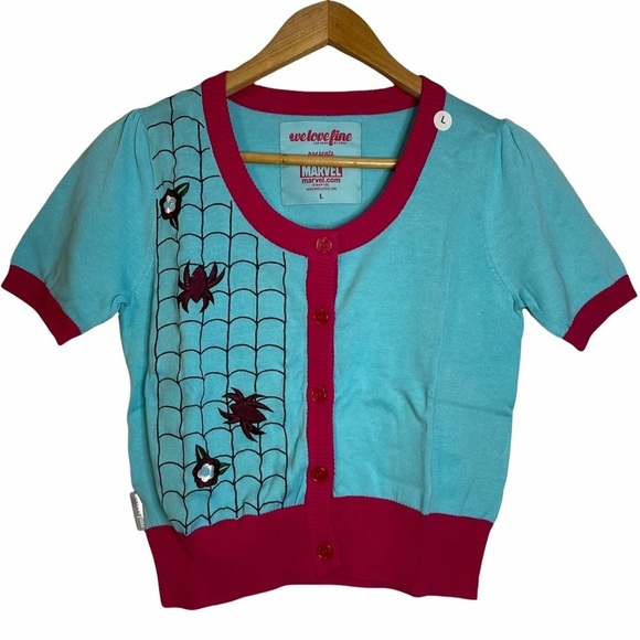 Marvel Spider Gwen Vintage Knit Crop Cardigan Large Fandom Cosplay Comic - Picture 1 of 10